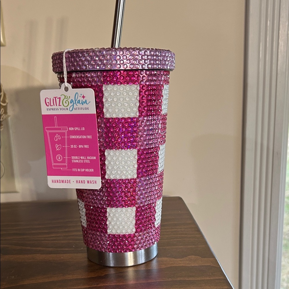 20 ounce Glitz Pink and White Rhinestone Tumbler
